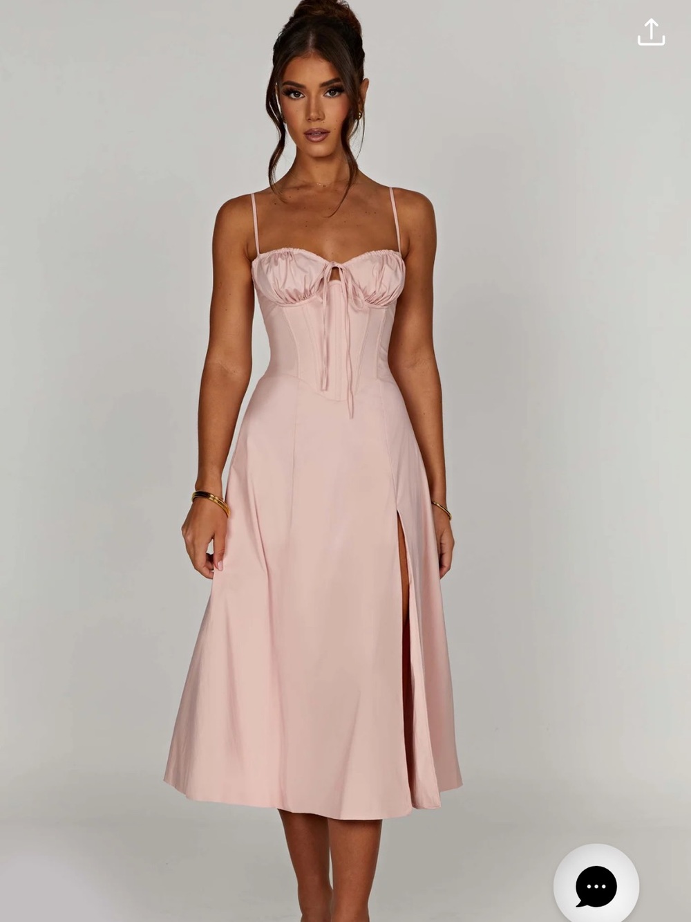 Blush Pink Midi Dress with Corset Bodice